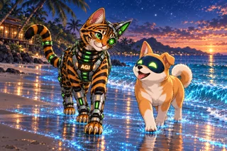 AGI AI NVDA NVIDIA meme: Bioluminescent beach