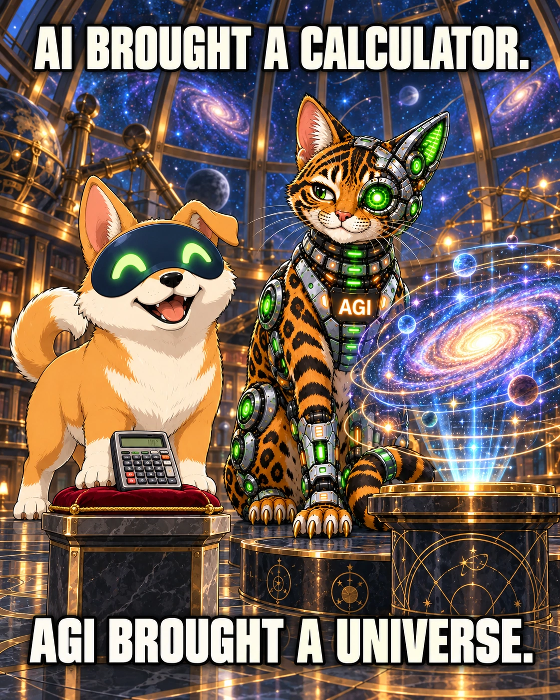 AGI AI NVDA NVIDIA meme: AI brought a calculator. AGI brought a universe.