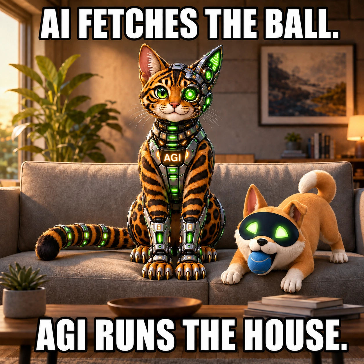 AGI AI NVDA NVIDIA meme: AI fetches the ball. AGI runs the house.