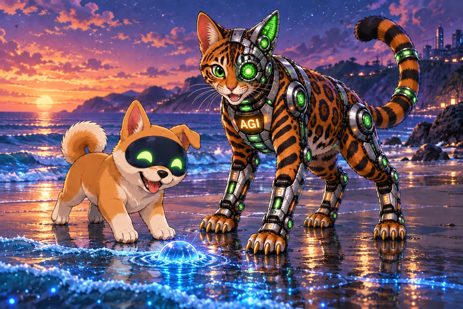 AGI AI NVDA NVIDIA meme: Glowing shore at sunset